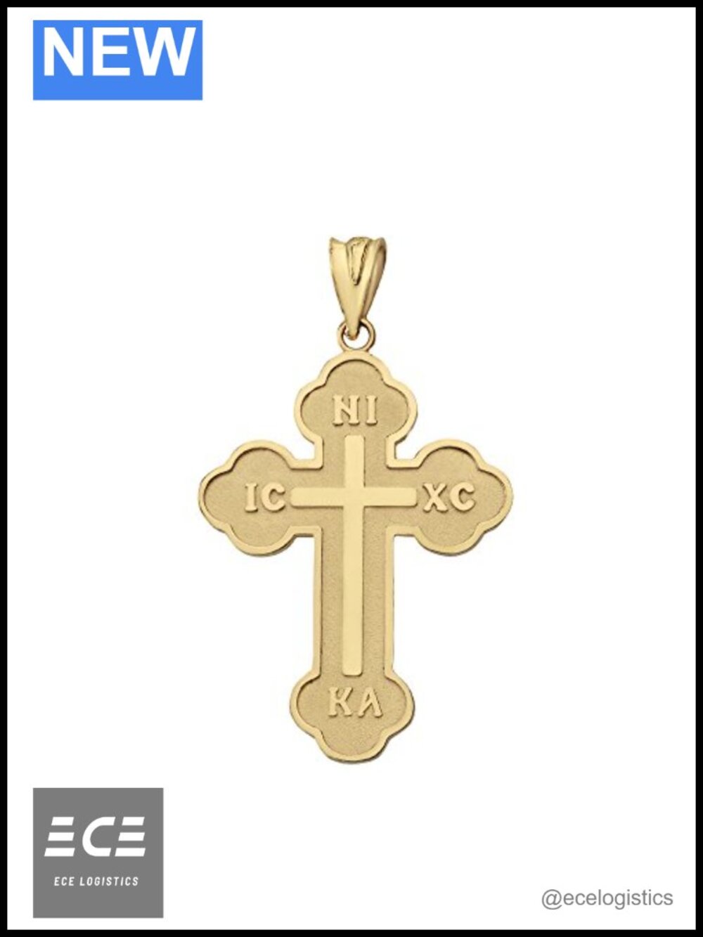 Solid 14k Yellow Gold Eastern Orthodox IC XC NIKA Cross Pendant 1.2"